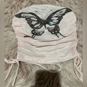 Pink butterfly mesh top